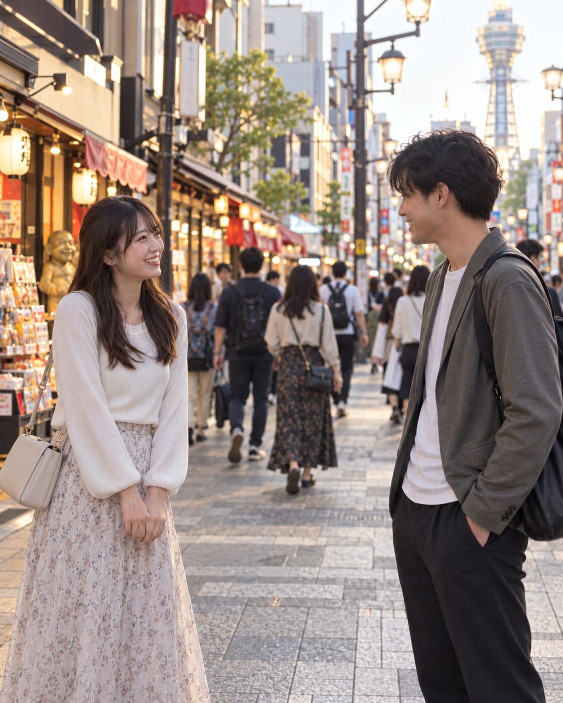 大阪ミナミで夕方に待ち合わせる男女